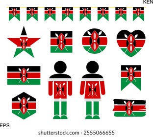 Kenya flag set. Isolated Kenya flag on white background