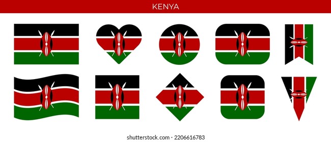 Kenya flag set. Vector illustration isolated on white background