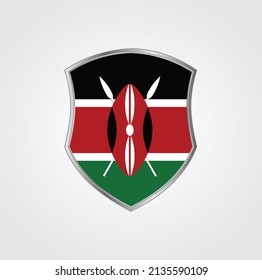 Kenya Flag with Shield Frame. National Flag