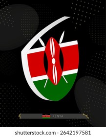 Kenya Flag Shield icon in 3D on Dark Modern Abstract Rugby Background. Perfect for sports events, heritage themes, national celebrations, and patriotic designs.