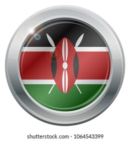 A Kenya flag silver icon isolated on a white background