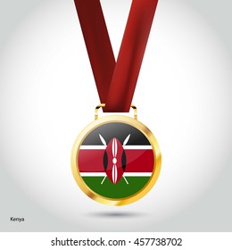 Kenya Flag in Silver Medal. Vector Illustration. RIO Olympic Game gold Medal. Vector Illustration