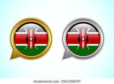 Kenya flag speech bubble. Speaking flag icon in gold and silver color