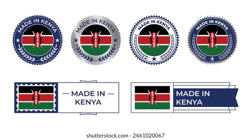 Kenia Flagge, Kenia Flaggenstempel, Made in Kenya. Kenia Verifiziert, Country Flaggenstempel, Verifiziert, Zertifiziert, Made in, Tag, Siegel, Stempel, Silber, Fahne, Icon-Vektorgrafik.