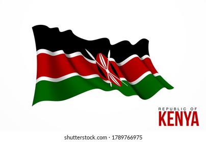 Símbolo del estado de la bandera de Kenia aislado en un estandarte nacional de fondo. Tarjeta de saludo Día de la Independencia Nacional de la República de Kenia. Cartel de ilustración con bandera de estado realista.