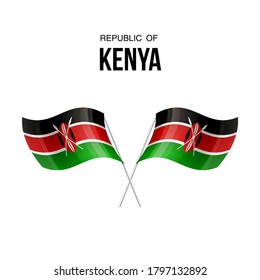 Símbolo del estado de la bandera de Kenia aislado en un estandarte nacional de fondo. Tarjeta de saludo Día de la Independencia Nacional de la República de Kenia. Cartel de ilustración con bandera de estado realista.