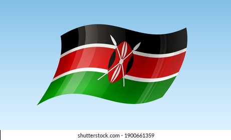 Kenya flag state symbol isolated on background national banner. Greeting card National Independence Day of the Republic of Kenya. Illustration banner with realistic state flag.
