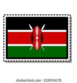 Etiqueta de la bandera de Kenia con fondo blanco. Insignia vectorial vintage. Elemento de diseño de plantilla. Signo de viaje. Símbolo del Día de la Independencia, juego deportivo de recuerdo, lenguaje de botón, icono.