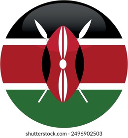 Kenya flag vector icon. Glossy round icon with flag of the Kenya on white background