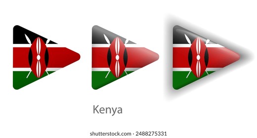 Kenya flag vector icons set in the shape of rounded triangle