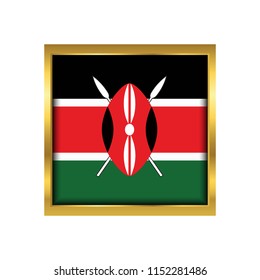 Kenya Flag Vector Square Icon - Illustration, Flag of Kenya. Abstract concept, icon,golden square, button. Raster illustration on white background.