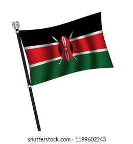 Kenya flag , flag of Kenya waving on flag pole, vector illustration EPS 10.