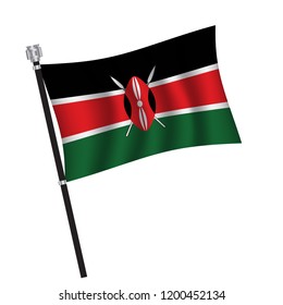 Kenya flag , flag of Kenya waving on flag pole, vector illustration EPS 10.