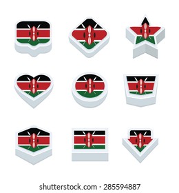 Kenya flags icons and button set nine styles