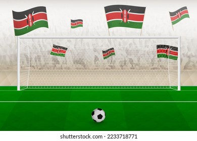 Kenya football team fans with flags of Kenya cheering on stadium, penalty kick concept in a soccer match. Sports vector illustration.