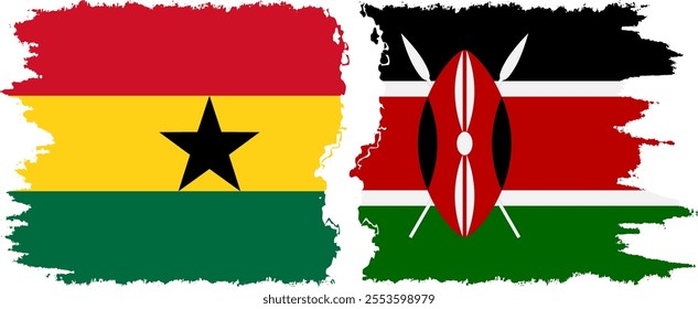 Kenya and Ghana grunge flags connection, vector