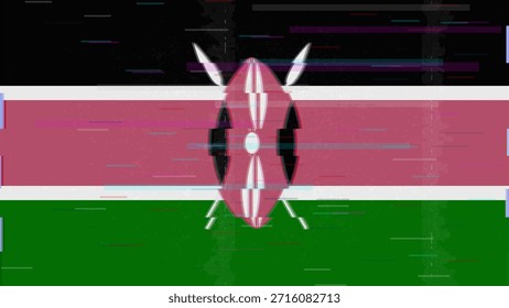 Vector Video de bandera de falla de Kenia, distorsión dividida RGB, ilustración de marco abstracto digital