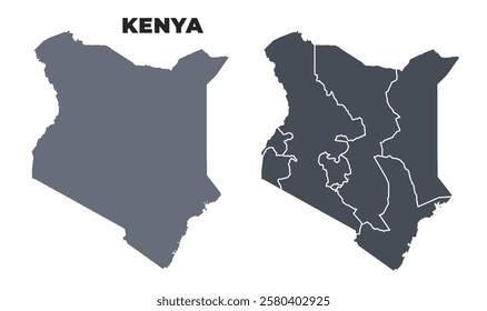 Kenya grey political map simple flat illustration set