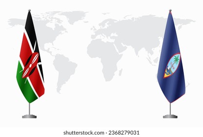 Kenya and Guam flags for official meeting against background of world map.