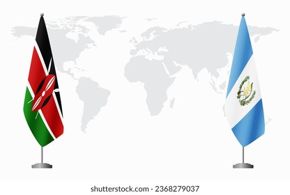 Kenya and Guatemala flags for official meeting against background of world map.