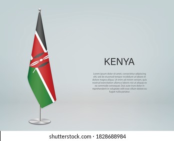 Kenya hanging flag on stand. Template for politic conference banner