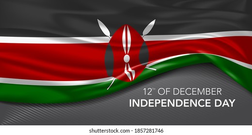 Kenya happy independence day greeting card, banner with template text vector illustration. Kenyan memorial holiday 12th of December design element with 3D flag with stripes
