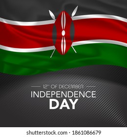 Kenya Happy Independence Day Greeting Card, Banner, Vector Illustration. Kenyan Memorial Holiday 12th Of December Design Element With Realistic Flag With Shield, Square Format