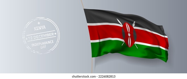 Kenya glückliche Unabhängigkeit Tag Grußkarte, Banner mit Vorlage Text Vektorgrafik. Kenianische Gedenkfeier 12. Dezember Design Element mit 3D-Flagge mit Streifen