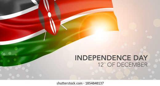 Kenya happy independence day vector banner, greeting card. Kenyan realistic wavy flag in 12th of December national patriotic holiday horizontal design