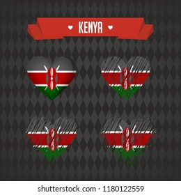 Kenya heart with flag inside. Grunge vector graphic symbols