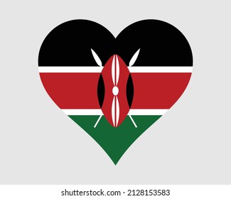 Kenya Heart Flag. Kenyan Love Shape Country Nation National Flag. Republic of Kenya Banner Icon Sign Symbol. EPS Vector Illustration.