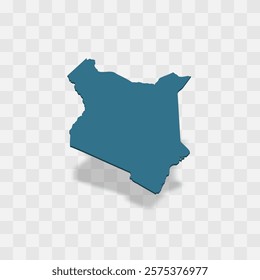 Kenya high detailed vector representation of country silhouette. 3D map on transparent background with dropped shadow. For educational, decorative, or informational use.