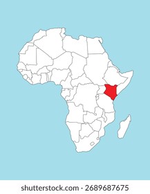 Kenia destacada en el mapa de África aislado sobre fondo azul