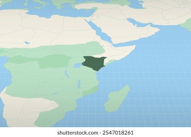Kenia destacó en un mapa detallado, la ubicación geográfica de Kenia. Mapa de Vector.