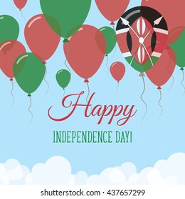 Kenya Independence Day Flat Patriotic Card. Happy National Day Kenya Vector Patriotic card. Flying Rubber Balloons in Colors of the Kenyan Flag.