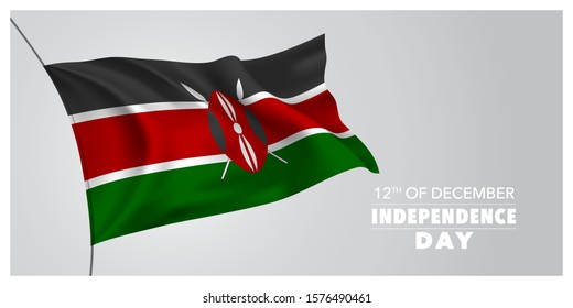 Kenya independence day greeting card, banner, horizontal vector illustration. Kenyan holiday 12th of December design element with waving flag as a symbol of independence 