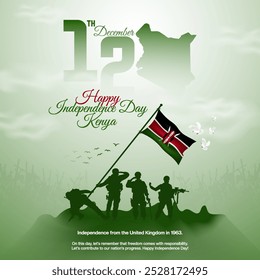 Diseño de tarjeta de felicitación del Día de la Independencia de Kenia para publicación en redes sociales