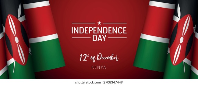 Banner do vetor do dia da independência do Quênia, cartão de saudação. Bandeira ondulada queniana em 12 de dezembro de design horizontal patriótico nacional de feriado