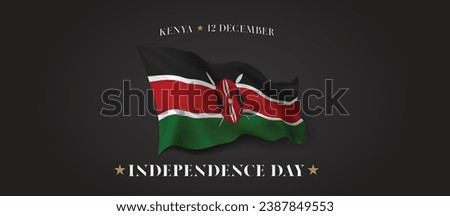 Kenya independence day vector banner, greeting card. Kenyan wavy flag in 12th of December patriotic holiday horizontal design with realistic flag