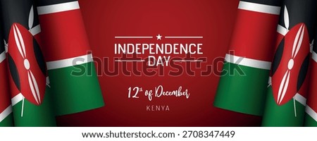 Kenya independence day vector banner, greeting card. Kenyan wavy flag in 12th of December national patriotic holiday horizontal design