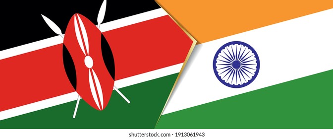 Kenya and India flags, two vector flags symbol of relationship or confrontation.