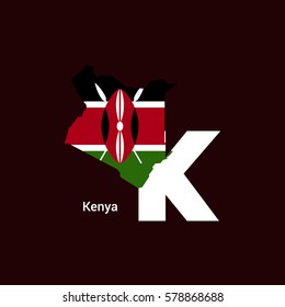 Kenya Initial Letter Country with Map and Flag Vector