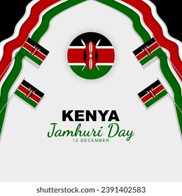 El 12 de diciembre se celebra cada año el Día de los Jamhuri en Kenia. Cartel de la tarjeta de felicitación con la bandera de Kenia. Ilustración del vector