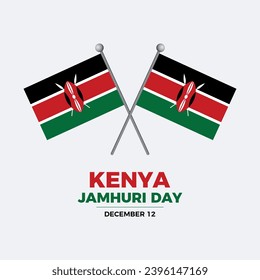 Kenya Jamhuri Day poster vector illustration. Two Kenyan Flags on a pole icon vector isolated on a gray background. Flag of Kenya graphic design element. December 12 each year. Important day
