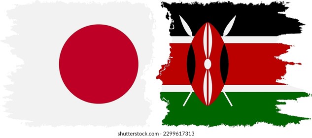 Kenya and Japan grunge flags connection, vector