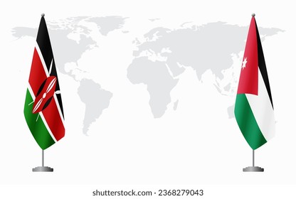 Kenya and Jordan flags for official meeting against background of world map.