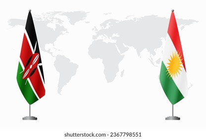 Kenia und Kurdistan Flaggen für offizielle Treffen auf der Weltkarte.