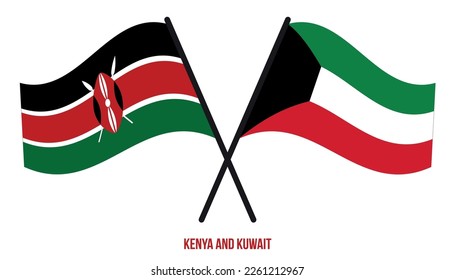 Kenya and Kuwait Flags Crossed And Waving Flat Style. Official Proportion. Correct Colors.