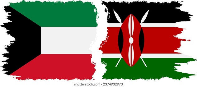 Kenya and Kuwait grunge flags connection, vector