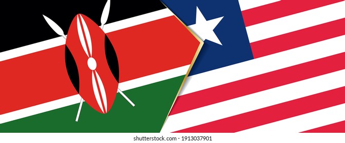 Kenya and Liberia flags, two vector flags symbol of relationship or confrontation.